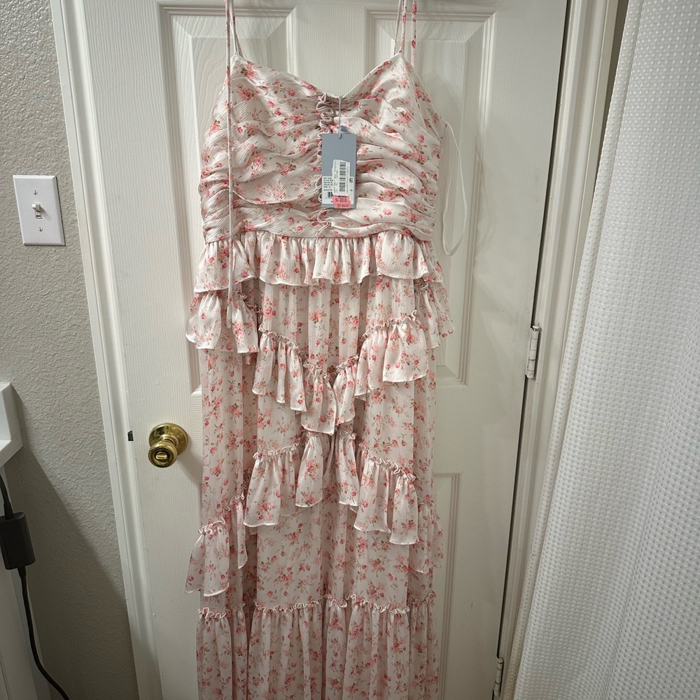 ANTONIO MELANI Pink Floral Ruffle Maxi Dress
